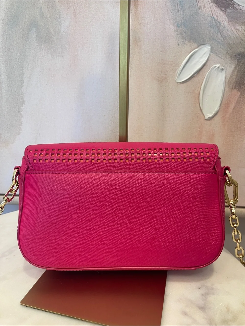 Tory Burch Hot Pink Perforated Leather Crossbody with Gold Hardware